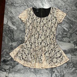 Rue 21 Black, Lace Cream Overlay Peplum Top